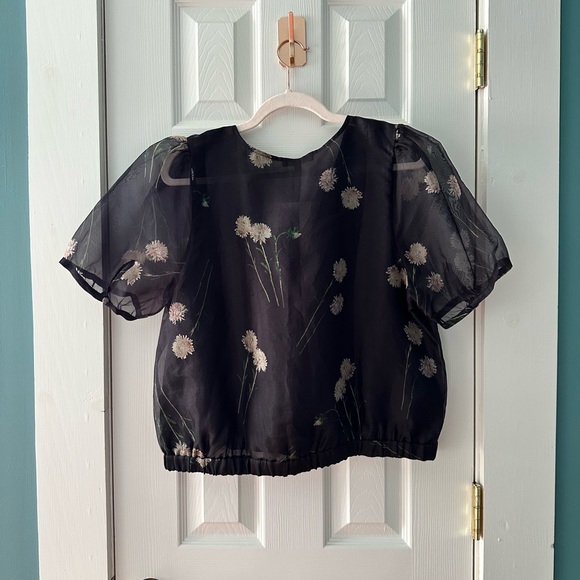 Madewell Silk Floral Wrap Crop Top | Sheer Black | Size L - Picture 5 of 6